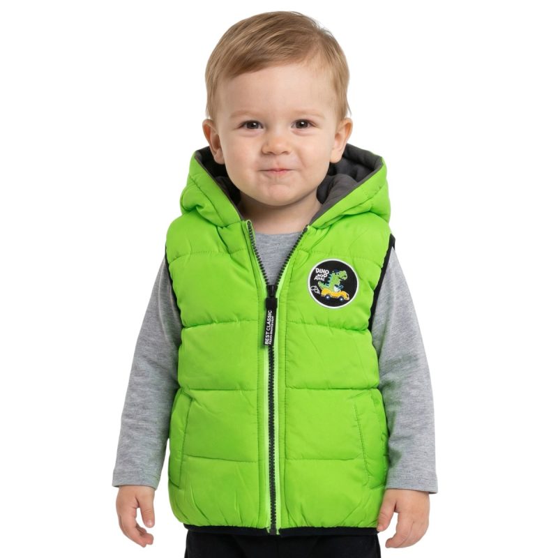 Classic Kids παιδικό αμάνικο μπουφάν με κουκούλα «Green Dino»