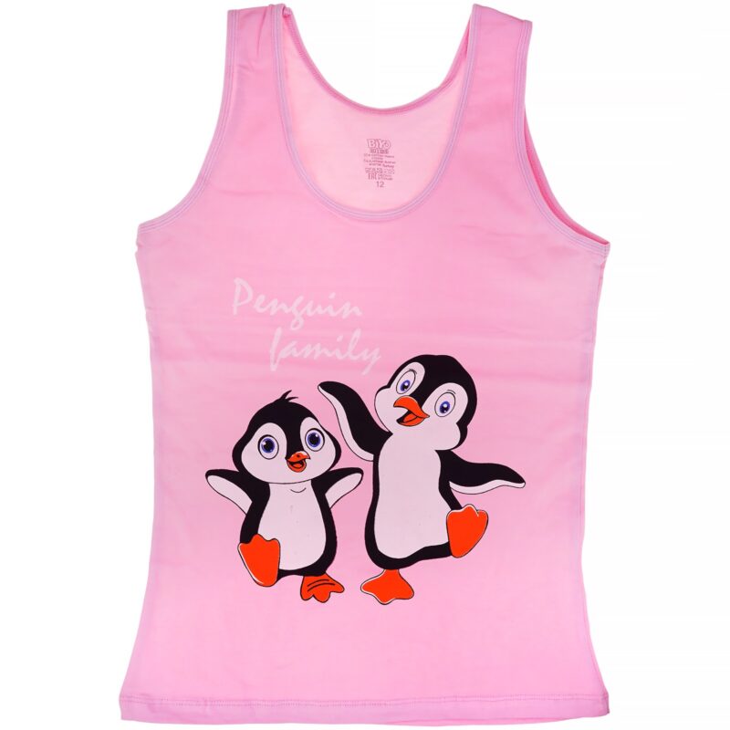 Biyo Kids αμάνικο φανελάκι με στάμπα «Penguin Family in Pink»