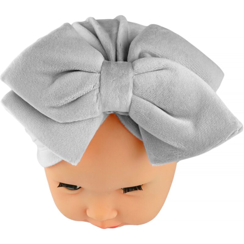 Cap & More βελουτέ τουρμπάνι με μεγάλο φιόγκο «Grey Velour»