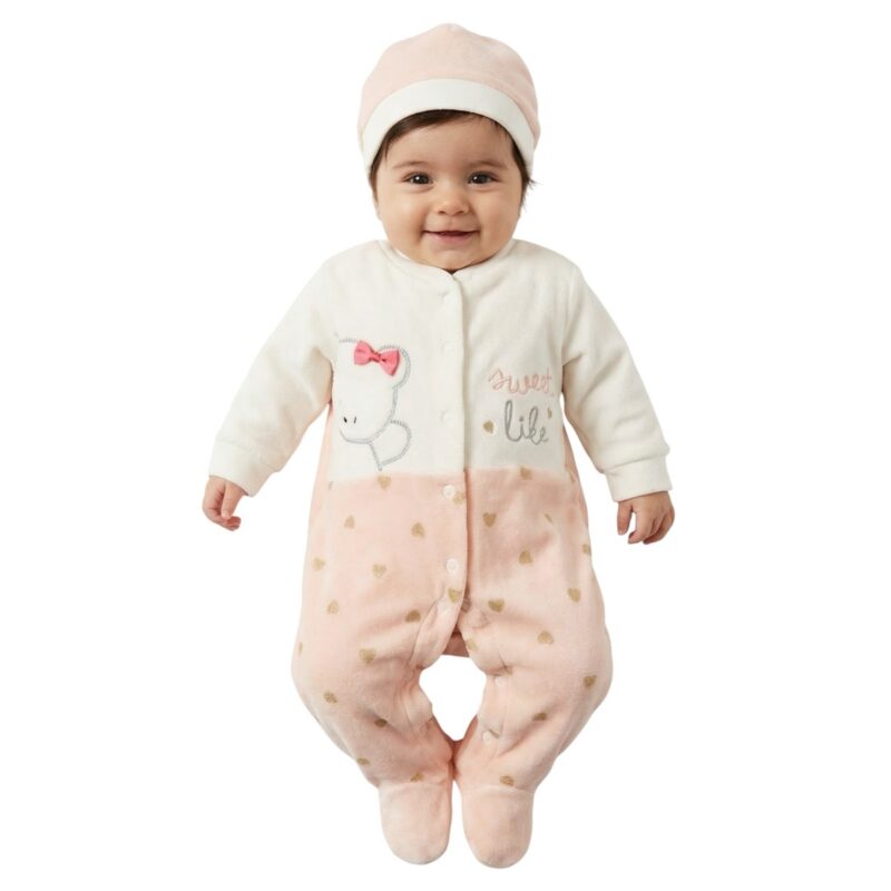 Efilix Baby ολόσωμο βελουτέ φορμάκι και σκουφάκι «Sweet Like»