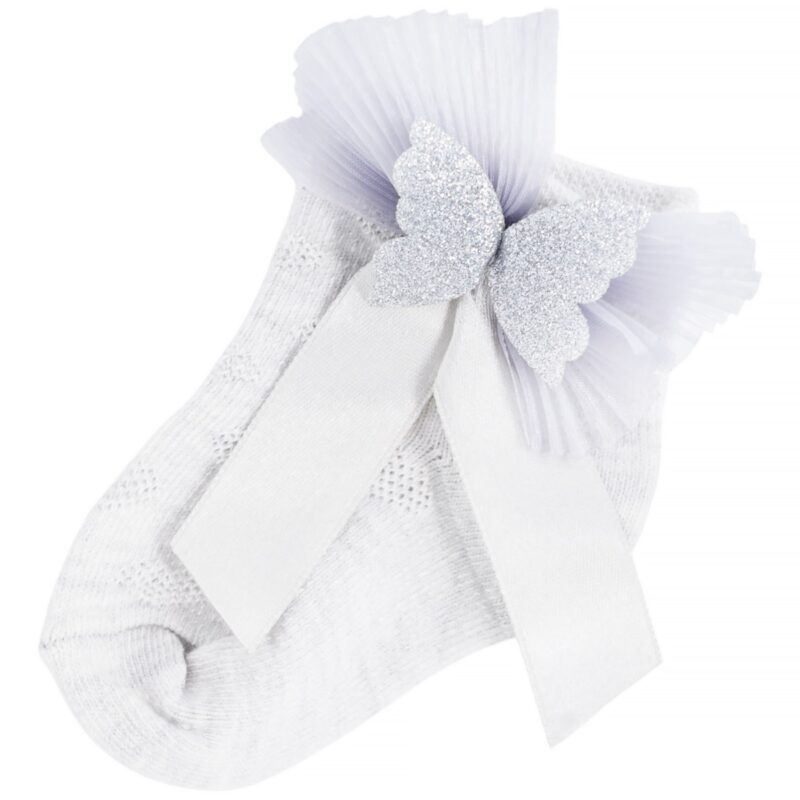 Olay Socks καλτσούλες με τούλι και διακοσμητική πεταλούδα «Silver Butterfly»