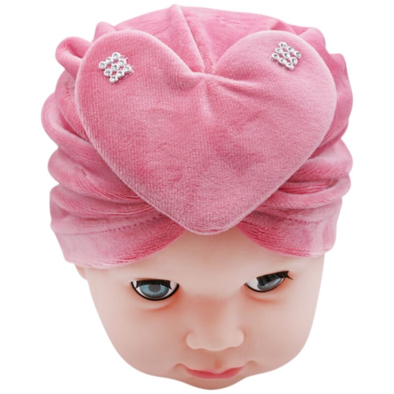 Cap & More βελουτέ τουρμπάνι με μεγάλη καρδιά «Fuchsia Hearts»