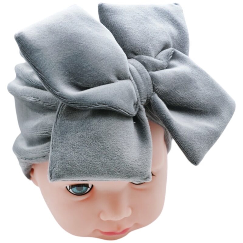 Cap & More βελουτέ τουρμπάνι με μεγάλο φιόγκο «Dark Grey Velour»