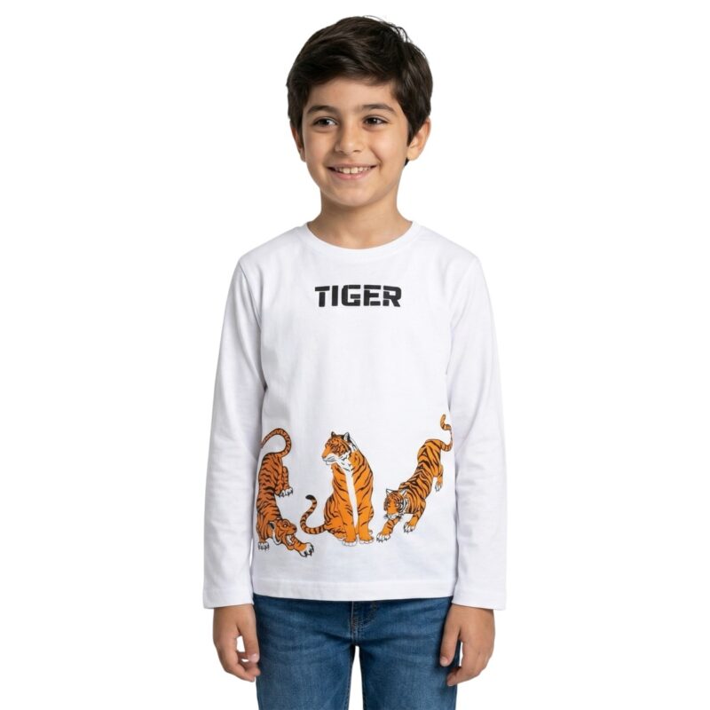 Ifba Kids λεπτή μακρυμάνικη μπλούζα «White Tiger» (ΣΤΕΝΗ ΓΡΑΜΜΗ)