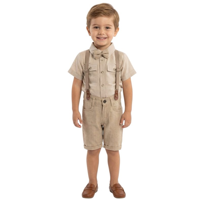 Ecoo Kids σετ πουκάμισο με παπιγιόν και βερμούδα με τιράντες «Popular Boy»