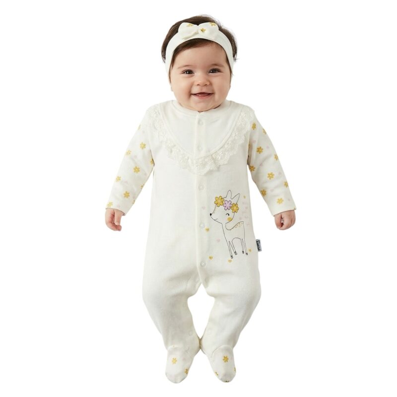 Annora Baby λεπτό ολόσωμο φορμάκι και κορδέλα για τα μαλλιά «Cute Deer»