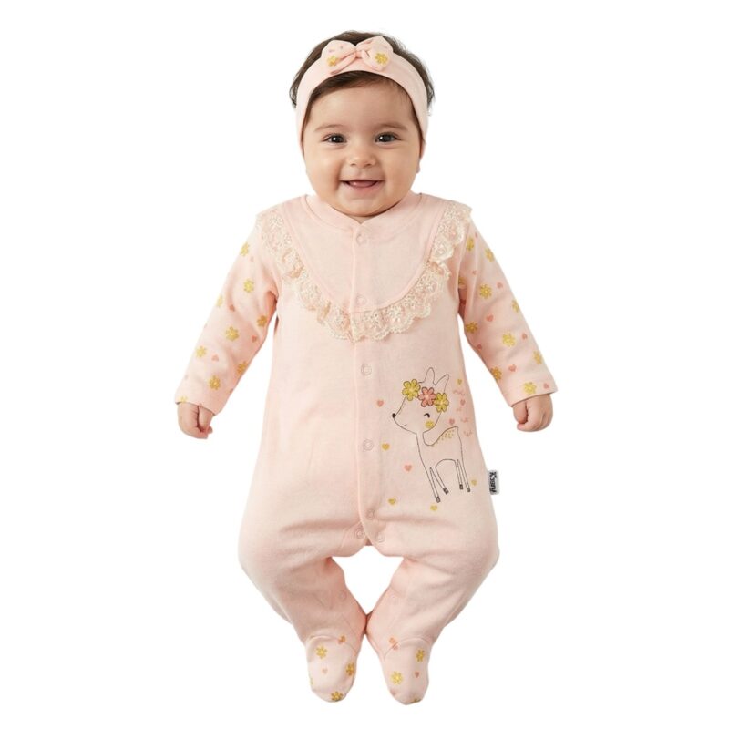 Annora Baby λεπτό ολόσωμο φορμάκι και κορδέλα για τα μαλλιά «Little Deer»