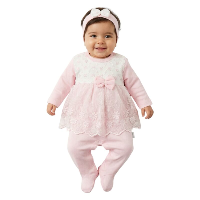 Annora Baby λεπτό ολόσωμο φορμάκι και κορδέλα για τα μαλλιά «Cute Lace»