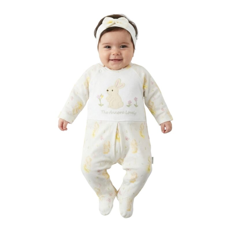 Annora Baby λεπτό ολόσωμο φορμάκι και κορδέλα για τα μαλλιά «Lovely Rabbit»