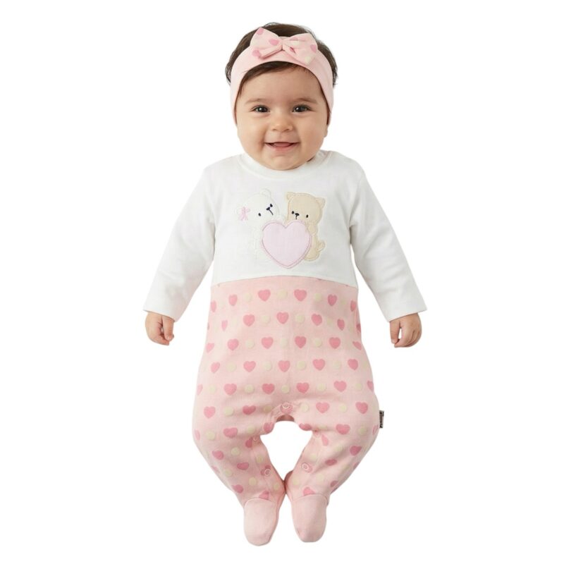 Annora Baby λεπτό ολόσωμο φορμάκι και κορδέλα για τα μαλλιά «Lovely Bears»