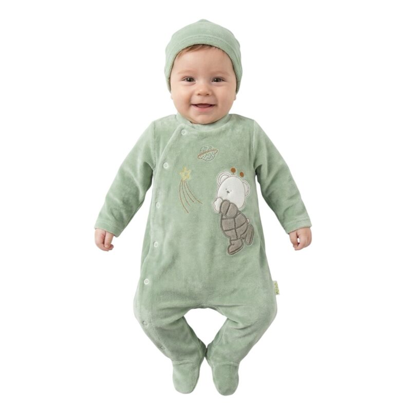 Pera Bebe ολόσωμο βελουτέ φορμάκι με σκουφάκι «Space Veraman Teddy»